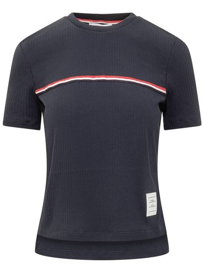 Women's High Twist Rip Stripe Short Sleeve T-Shirt Navy - THOM BROWNE - BALAAN 2