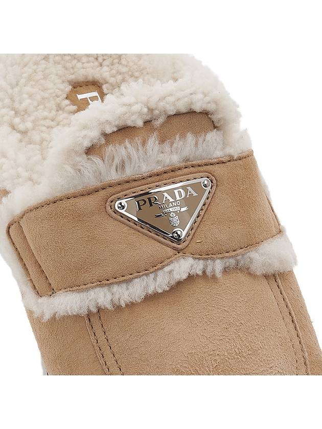 Women's Triangle Logo Shearling Lining Slippers Ecru - PRADA - BALAAN 9