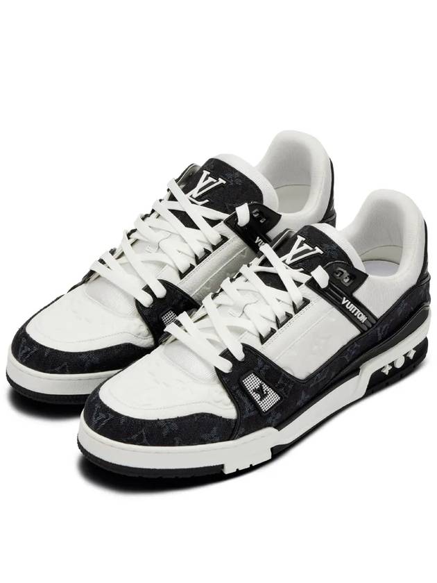 Men's LV Trainer Monogram Denim Low Top Sneakers Black White - LOUIS VUITTON - BALAAN 2