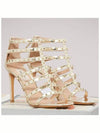 Lovestud Metallic Sandals Heel Gold - VALENTINO - BALAAN.