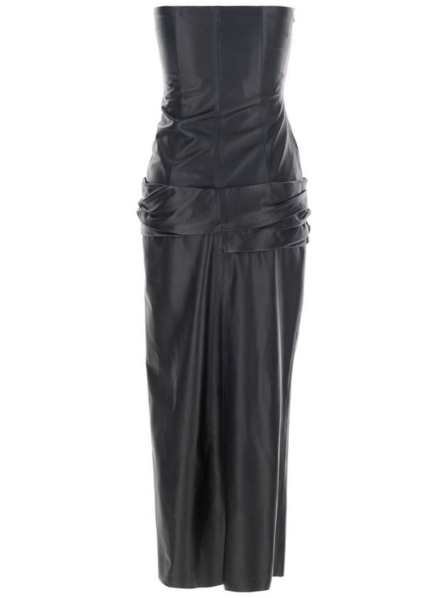 Black Sleeveless Off-Shoulder Midi Dress With Front Single Slit And Ruched Waist In Leather Woman - THE ATTICO - BALAAN 2