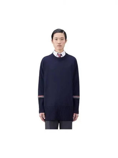 Stripe Crew Neck Jacquard Knit Top Navy - THOM BROWNE - BALAAN 2