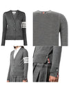 Sustainable Fine Merino Wool 4-Bar Relaxed Fit V-Neck Cardigan Navy - THOM BROWNE - BALAAN 10