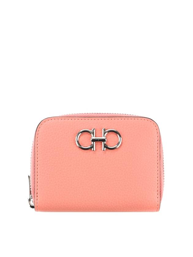 Women's Gancini Logo Zipper Card Wallet Pink - SALVATORE FERRAGAMO - BALAAN 1