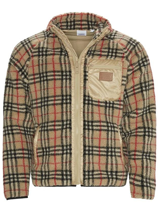 Men's Wesley Vintage Check Fleece Jacket Beige - BURBERRY - BALAAN.