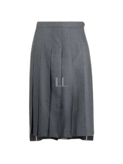 Flannel Bellow Knee Wool Cashmere Pleated Skirt Grey - THOM BROWNE - BALAAN 2