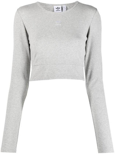 Essentials Rib Crop Long Sleeve T Shirt Grey - ADIDAS - BALAAN 1