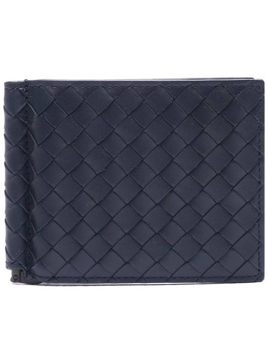 Intrecciato Money Clip Leather Half Wallet Navy - BOTTEGA VENETA - BALAAN.