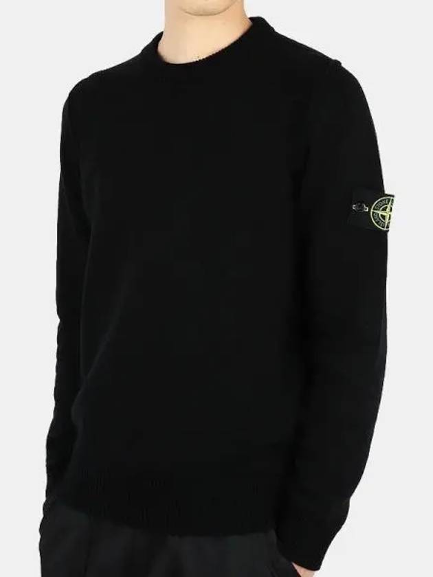 Wappen Patch Crew Neck Wool Knit Top Black - STONE ISLAND - BALAAN 2