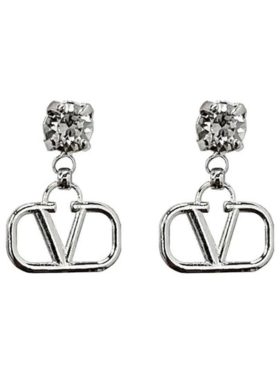 Metal Swarovski Crystal V Logo Earrings Silver - VALENTINO - BALAAN 2