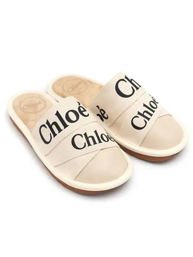 Woody Logo Canvas Slippers Beige - CHLOE - BALAAN.