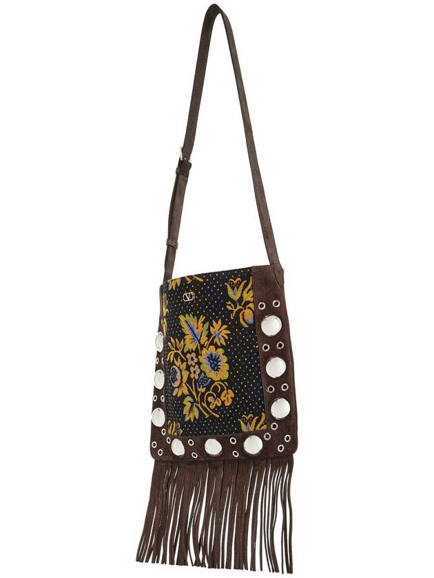 multicolored floral crossbody bag in dark brown with fringes - VALENTINO - BALAAN 3