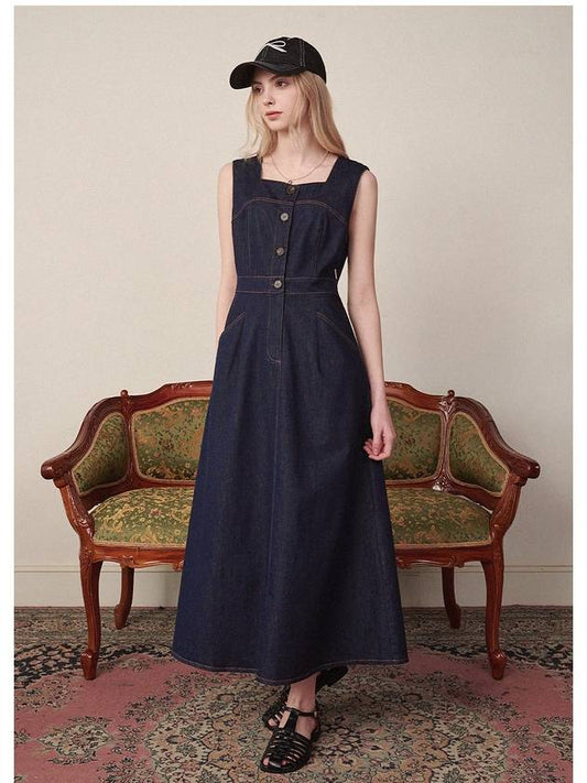 Verbena Denim Sleeveless Long Dress Navy - MICANE - BALAAN 2