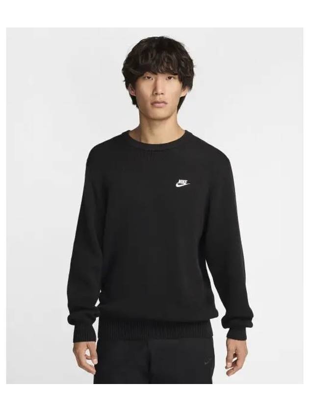 Club Crewneck Sweater M Black White FQ2913 010 - NIKE - BALAAN 1