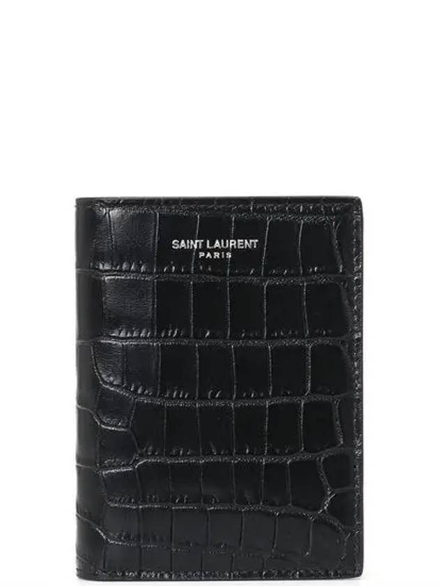 Credit Crocodile Embossed Leather Card Wallet Black - SAINT LAURENT - BALAAN 2