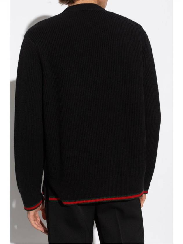 Wool Cashmere Web Logo Knit Cardigan Black 803963 XKD96 1060 - GUCCI - BALAAN 9