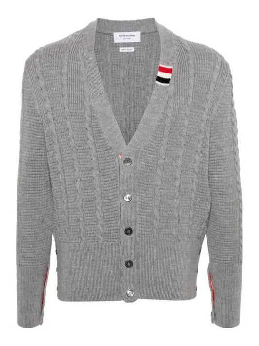 Cable Knitwear Virgin Wool Cardigan Grey - THOM BROWNE - BALAAN 2