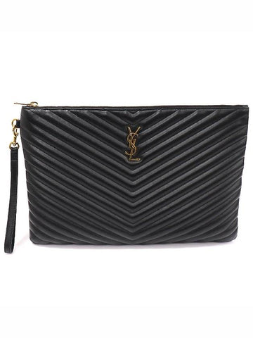 440222 Black Matelasse Monogram Document Holder Strap Clutch - SAINT LAURENT - BALAAN 1