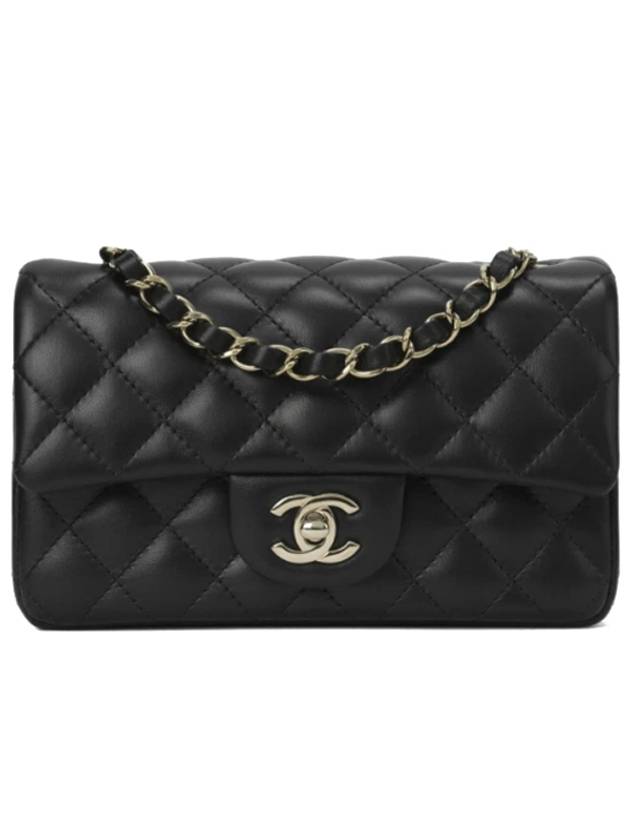 Classic Flap Bag Lambskin Black Champagne Gold Mini - CHANEL - BALAAN 10