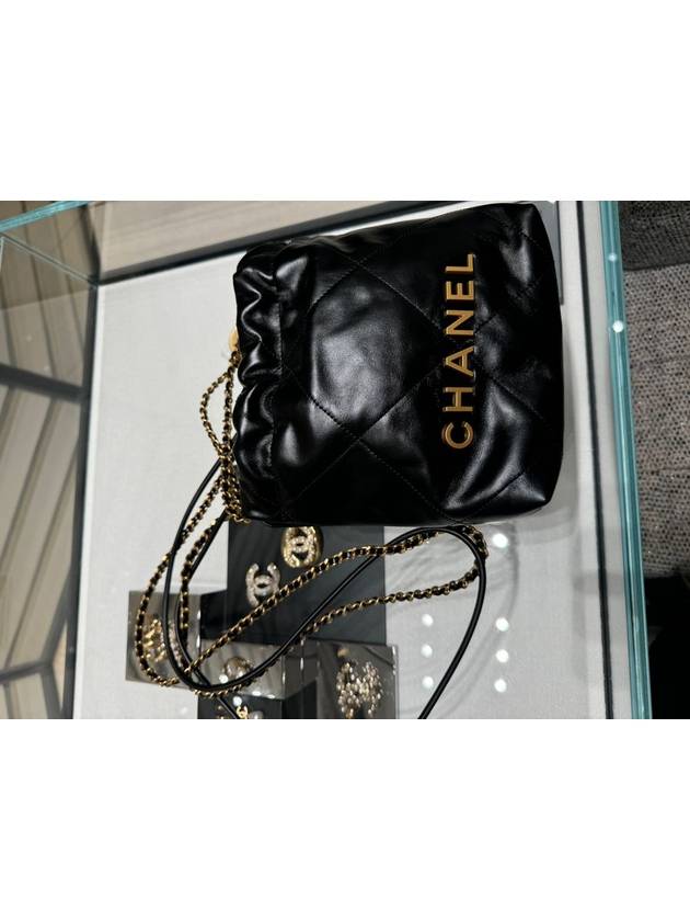 22 Gold Logo Shiny Calfskin Mini Shoulder Bag Black - CHANEL - BALAAN 4