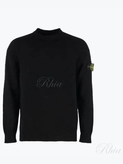 Men's Waffen Patch Crew Neck Raw Cotton Knit Top Black - STONE ISLAND - BALAAN 2