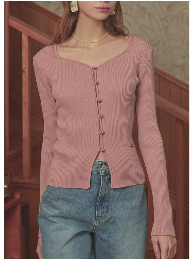 Bouquet heart neck knit cardigan pink - MICANE - BALAAN 6