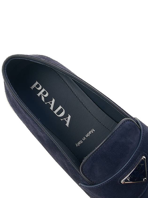 Triangle Logo Suede Loafers Navy - PRADA - BALAAN 8