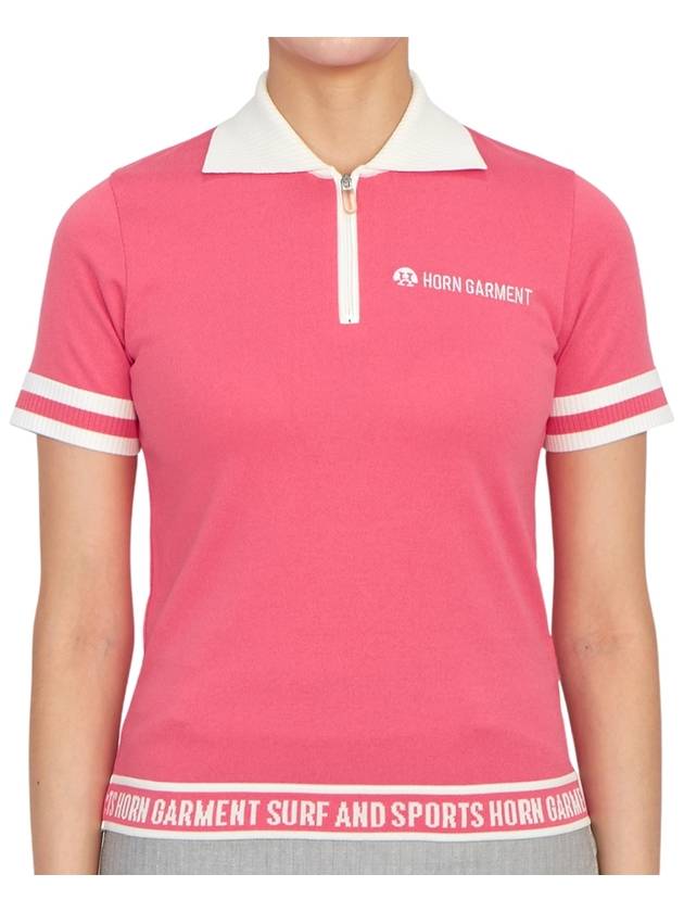 Women's Logo Short Sleeve PK Shirt Pink - HORN GARMENT - BALAAN 1