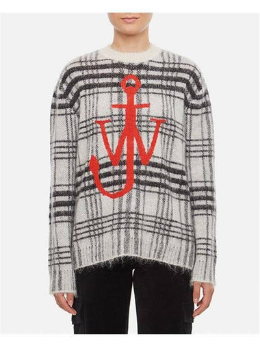 Tartan Check Crew Neck Knit Top Black White - JW ANDERSON - BALAAN 1