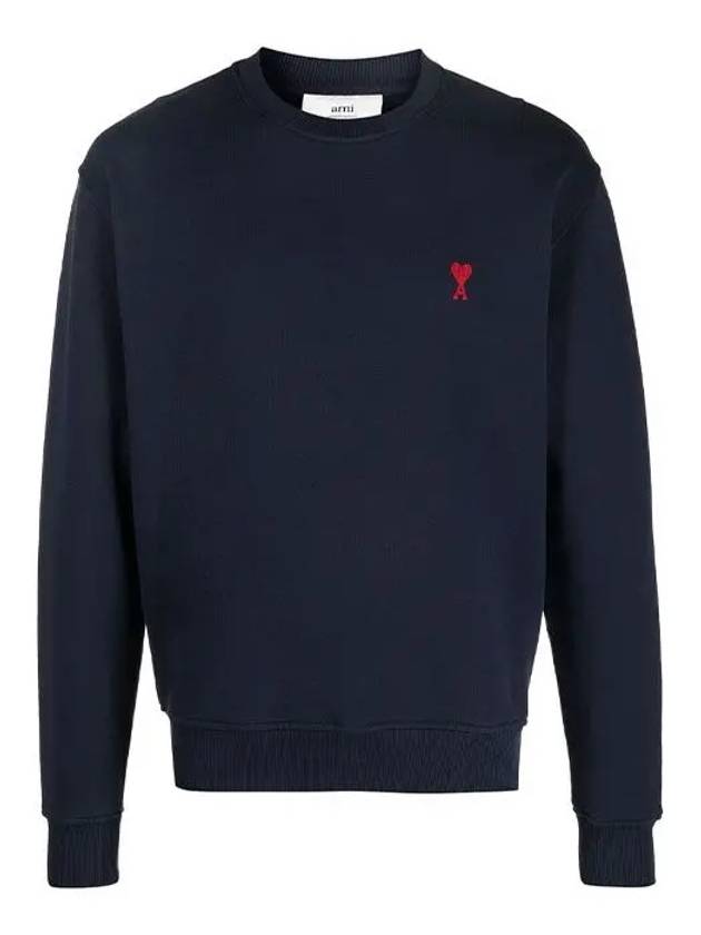 Heart Embroidered Logo Sweatshirt Navy - AMI - BALAAN 3