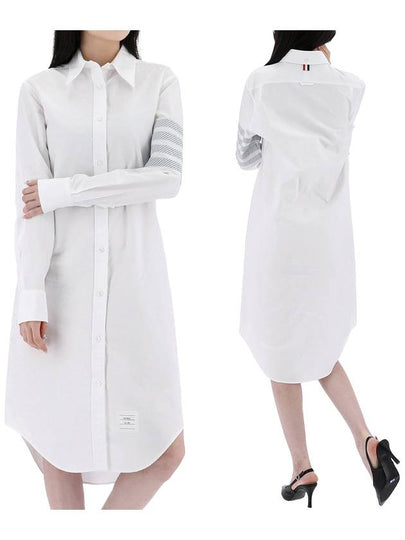 Diagonal 4-Bar Cotton Shirt Midi Dress White - THOM BROWNE - BALAAN 2