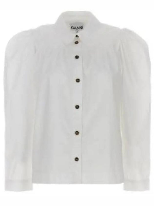 Cotton Poplin Long Sleeve Shirt White - GANNI - BALAAN 2