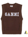 Logo Crochet Vest Knit Top Brown - GANNI - BALAAN 2