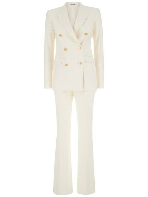 'Parigi' White Double-Breasted Suit With Peak Revers In Wool Blend Stretch Woman - TAGLIATORE - BALAAN 1