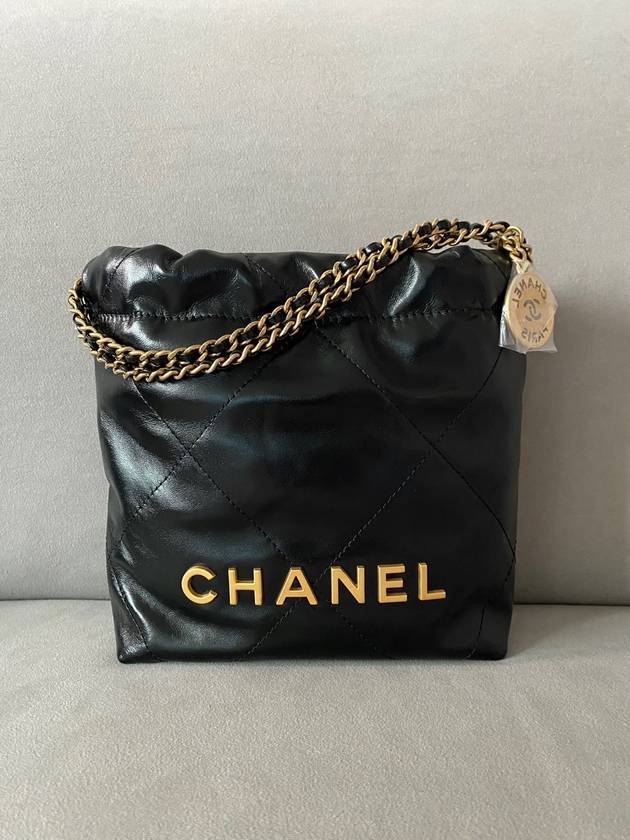 Mini Handbag Shiny Calfskin Gold Black - CHANEL - BALAAN 2