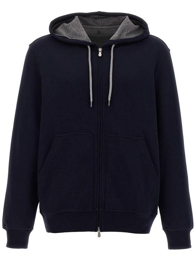 Drawstring hood zip up navy - BRUNELLO CUCINELLI - BALAAN 2