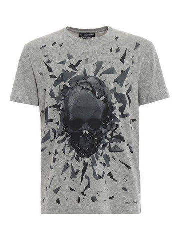 Skull Graffiti Logo Short Sleeve T-Shirt Grey - ALEXANDER MCQUEEN - BALAAN 1