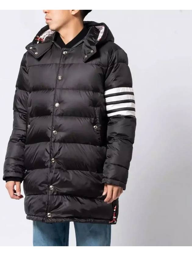 Men's 4 Bar Button Down Hooded Padding Black - THOM BROWNE - BALAAN 6