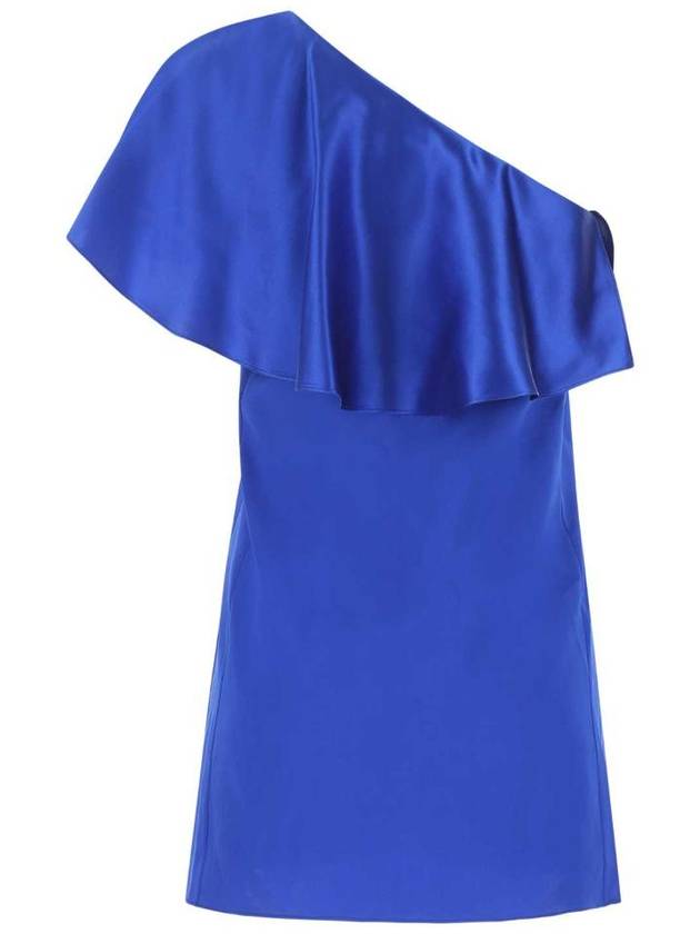 Ruffled One Shoulder Midi Dress Blue - SAINT LAURENT - BALAAN 3