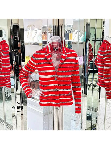 20S Cashmere Stripe Jacket 40 Red 4ET1212 - CHANEL - BALAAN 1