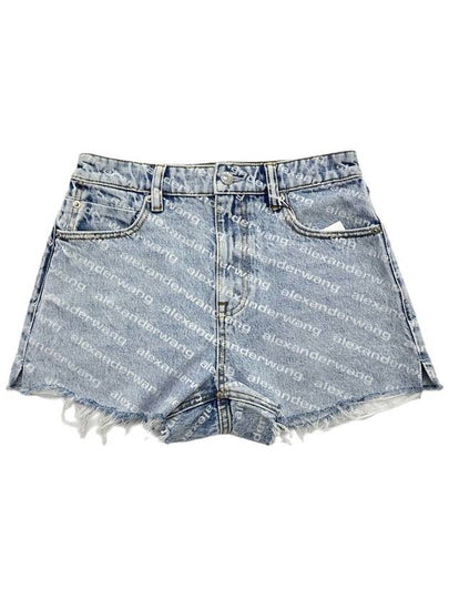 All-Over Logo Bite High Waist Denim Shorts Blue - ALEXANDER WANG - BALAAN 2