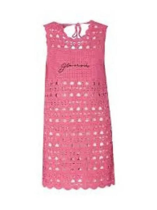 Women's Logo Open Crochet Backless Tunic Short Dress Pink - GANNI - BALAAN 2