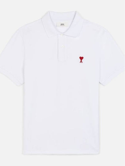 Small Heart Logo Polo Shirt White - AMI - BALAAN 2