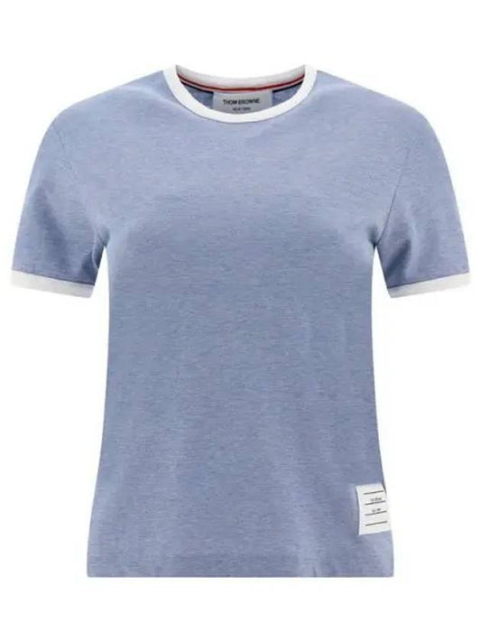 Women's Melange Jersey Ringer Short Sleeve T-Shirt Light Blue - THOM BROWNE - BALAAN 2