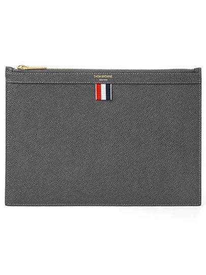 Pebble Grain Three Stripes Zipper Small Clutch Bag Dark Grey - THOM BROWNE - BALAAN 2