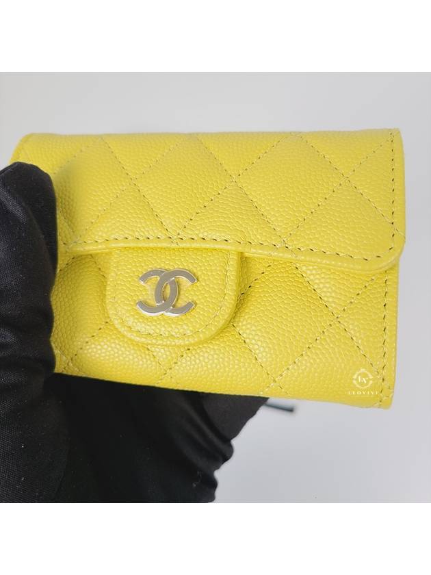 Classic Grained Shiny Calfskin Card Wallet Yellow - CHANEL - BALAAN 6