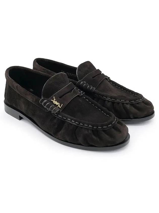 Le Penny Slippers Suede Loafers Dark Chocolate - SAINT LAURENT - BALAAN 3