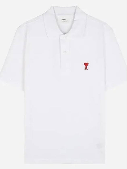 Small Heart Logo Polo Shirt White - AMI - BALAAN 2