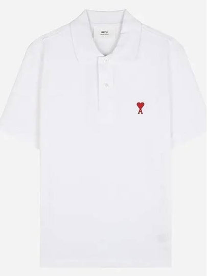 Small Heart Logo Polo Shirt White - AMI - BALAAN 2