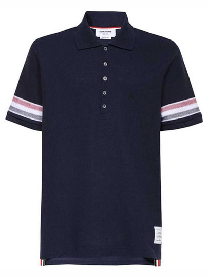 Men's RWB Stripe Cotton Polo Shirt Navy - THOM BROWNE - BALAAN 2